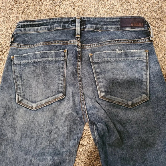 Agolde Chloe Low Rise Slim Jeans Valencia Dark Blue Distressed Wash 26 - Picture 6 of 6